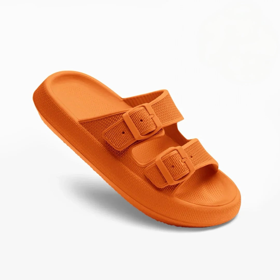 Lifestyle shot of Marlowe women's sandals being worn with a casual summer outfit