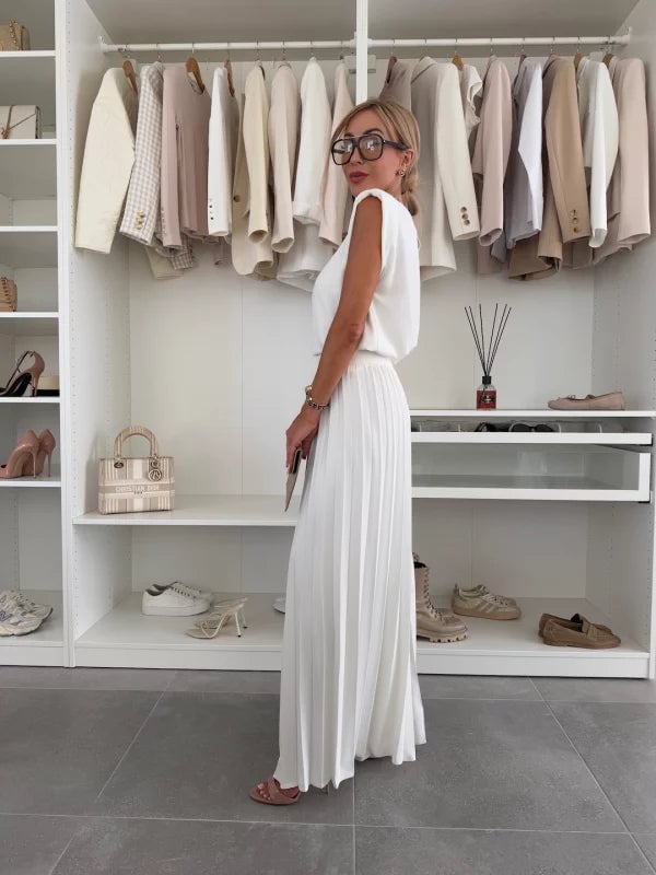 BobaFashion Mirabelle sleeveless top and wide-leg pants set in white, side view