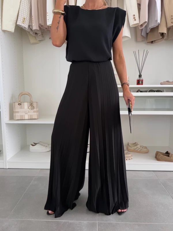 BobaFashion Mirabelle sleeveless top and wide-leg pants set in pink, side view