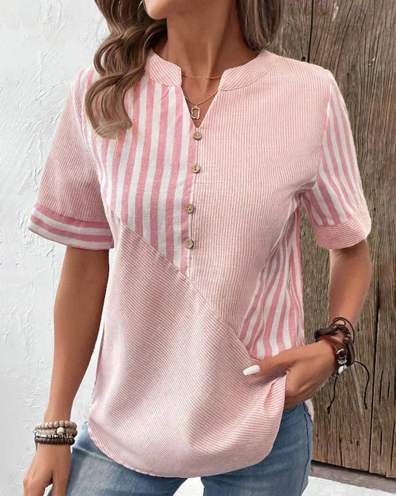 Animated gif showcasing the Soft Striped Blouse from BobaFashion in multiple color options against a neutral background
