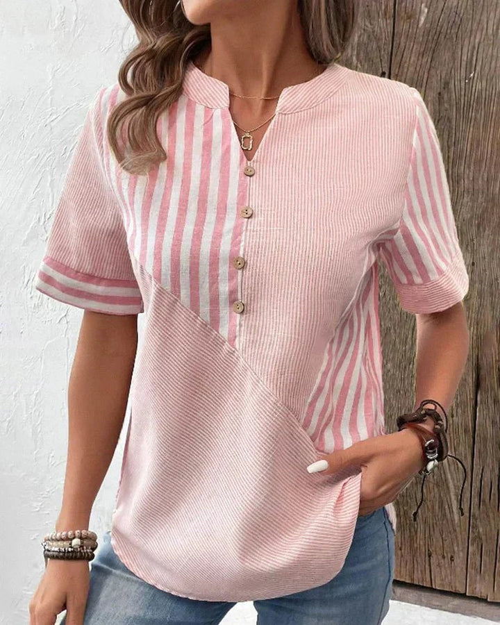 Animated gif showcasing the Soft Striped Blouse from BobaFashion in multiple color options against a neutral background