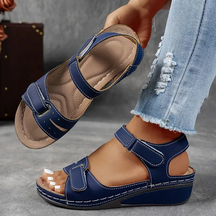 Close-up of adjustable strap buckle on Nina orthopedic sandals