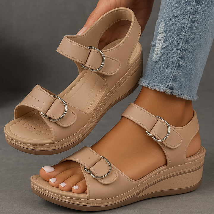 Nina sandals in brown showing cushioned arch support insole