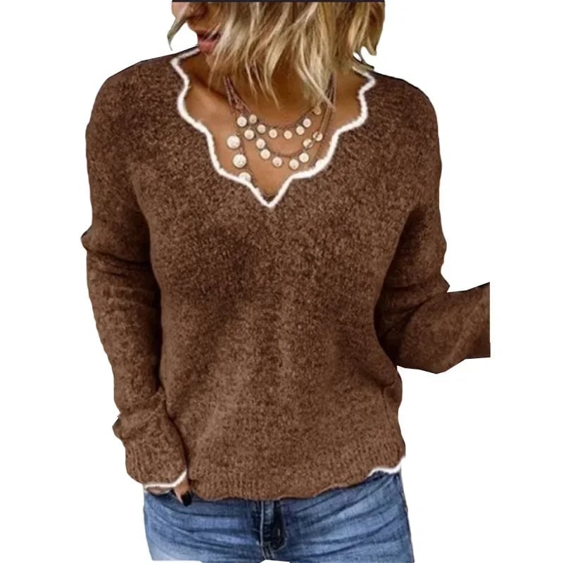 Overhead flat lay of the Nora elegant sweater in multiple color options including khaki, gray, and green