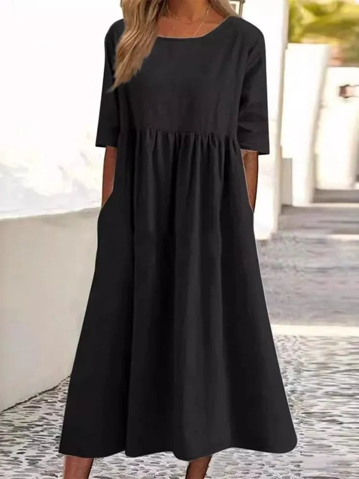 Norah spring dress styled with sandals for a warm-weather brunch look