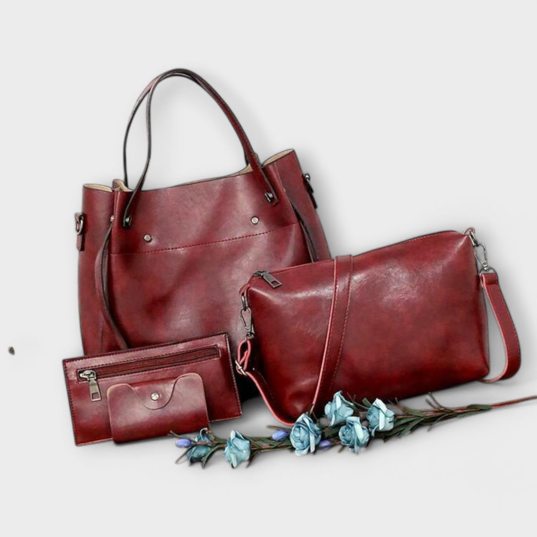 Olivia bag set in brown displayed against a light studio backdrop