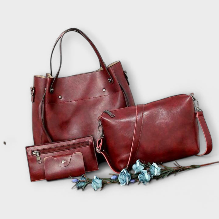 Olivia bag set in brown displayed against a light studio backdrop
