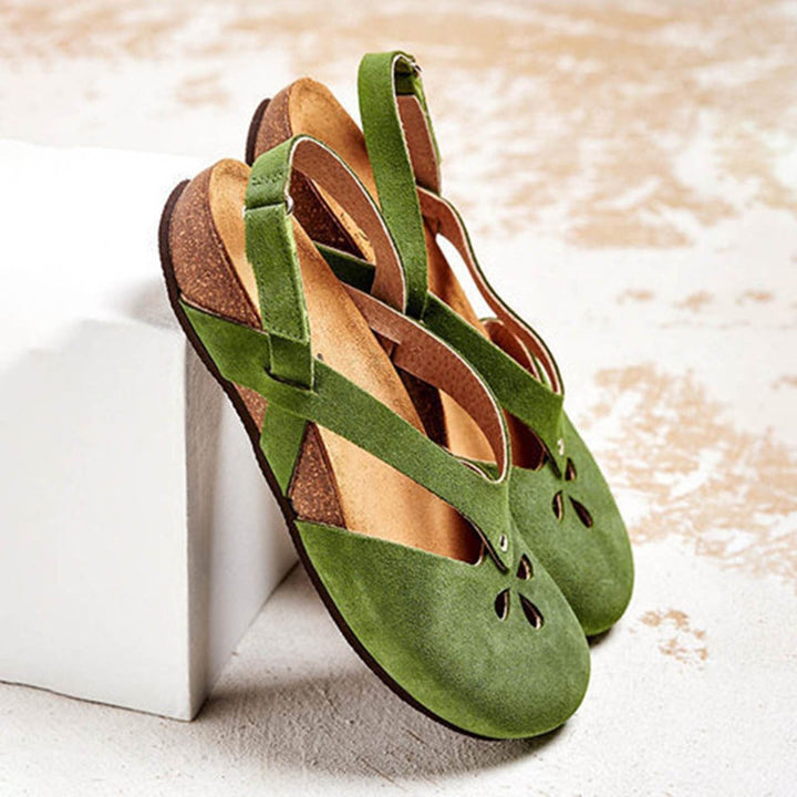 BobaFashion Orchid women's lightweight sandal shown in a flat lay, displaying cushioned insole and non-slip outsole