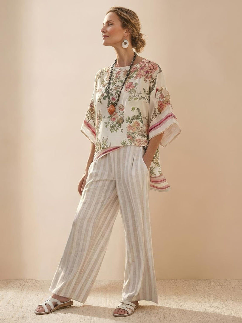 Side view of the Paloma striped co-ord set showing relaxed wide-leg silhouette