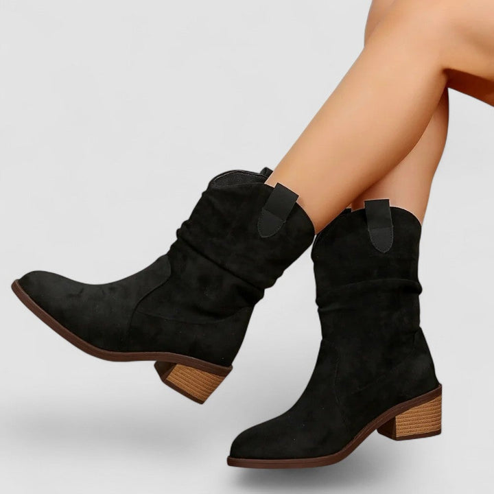Close-up of the supportive sole on BobaFashion mid-calf boots in brown