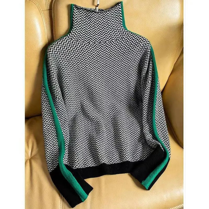 Close-up of the herringbone pattern and soft fabric detail on the BobaFashion luxe turtleneck