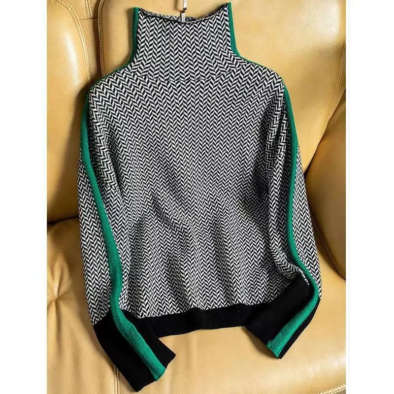 Close-up of the herringbone pattern and soft fabric detail on the BobaFashion luxe turtleneck