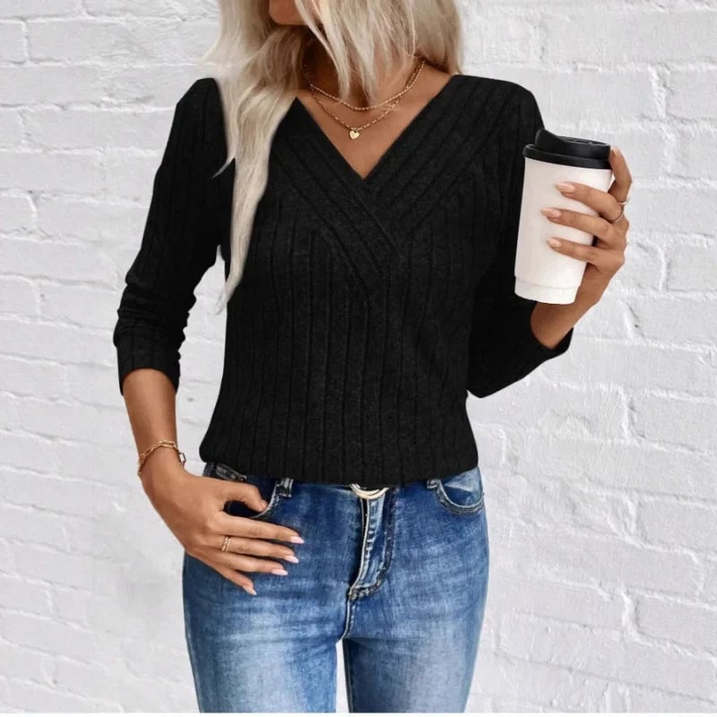 Close-up of the subtle recessed stripe texture on the BobaFashion sunken stripe sweater in gray