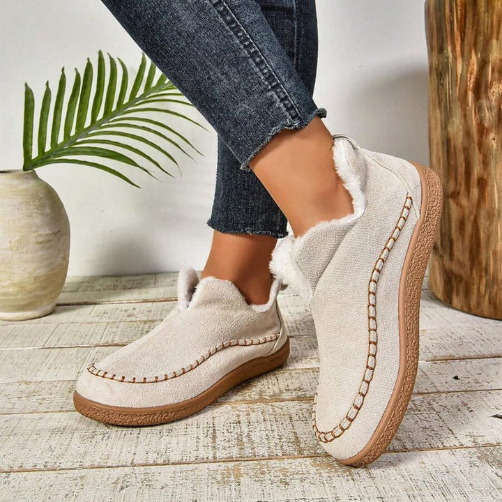 BobaFashion warm fur-lined ankle boots in brown displayed on clean white background