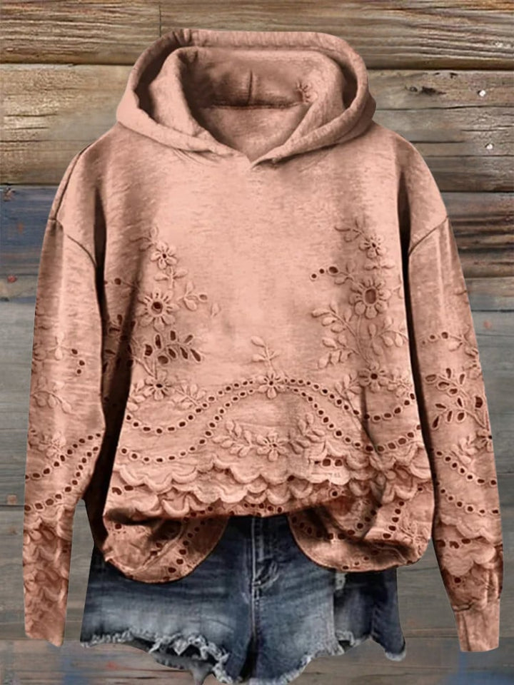 BobaFashion floral hoodie displayed in red colorway with embroidered detail