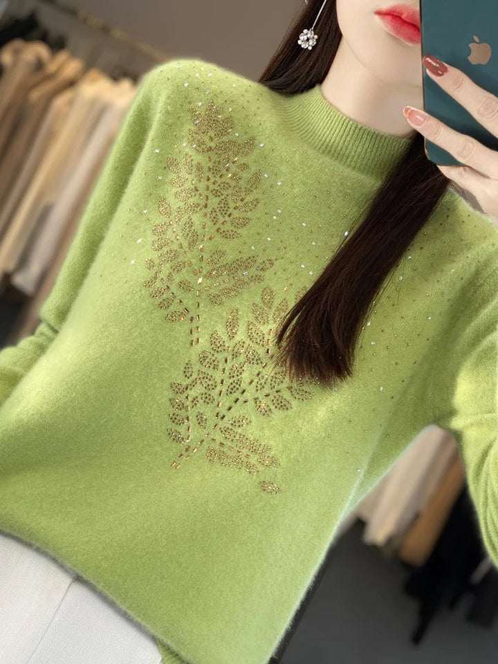 Serenella Embellished Sweater in Beige colorway showing full-length styling