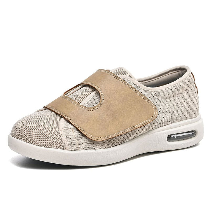 Top-down view of wide toe box slip-on sneaker showing breathable mesh upper