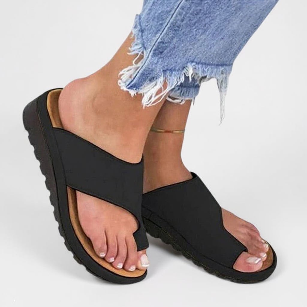 Suki women's cushioned walking sandal with wide toe area and adjustable straps, shown in Black