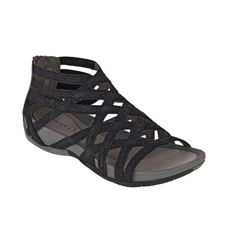 Women's orthopedic adjustable sandals in gray, side view showing arch support