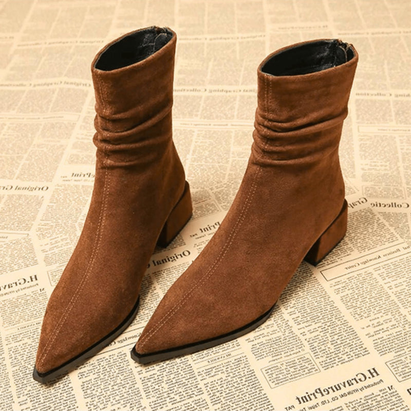 BobaFashion Valeria classic boot in brown, side view showing sleek silhouette and refined contours