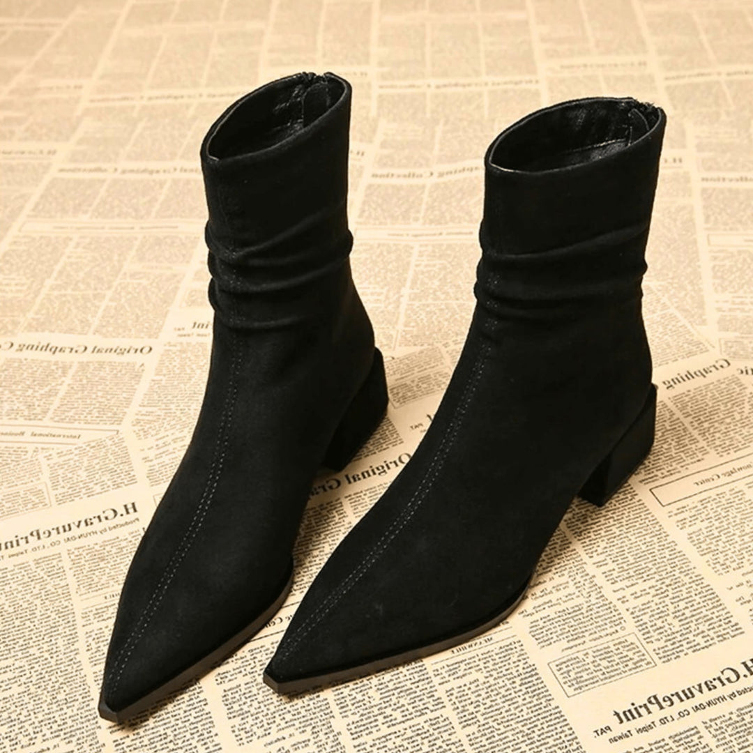 BobaFashion Valeria classic boot in black, front angle highlighting leg-lengthening design