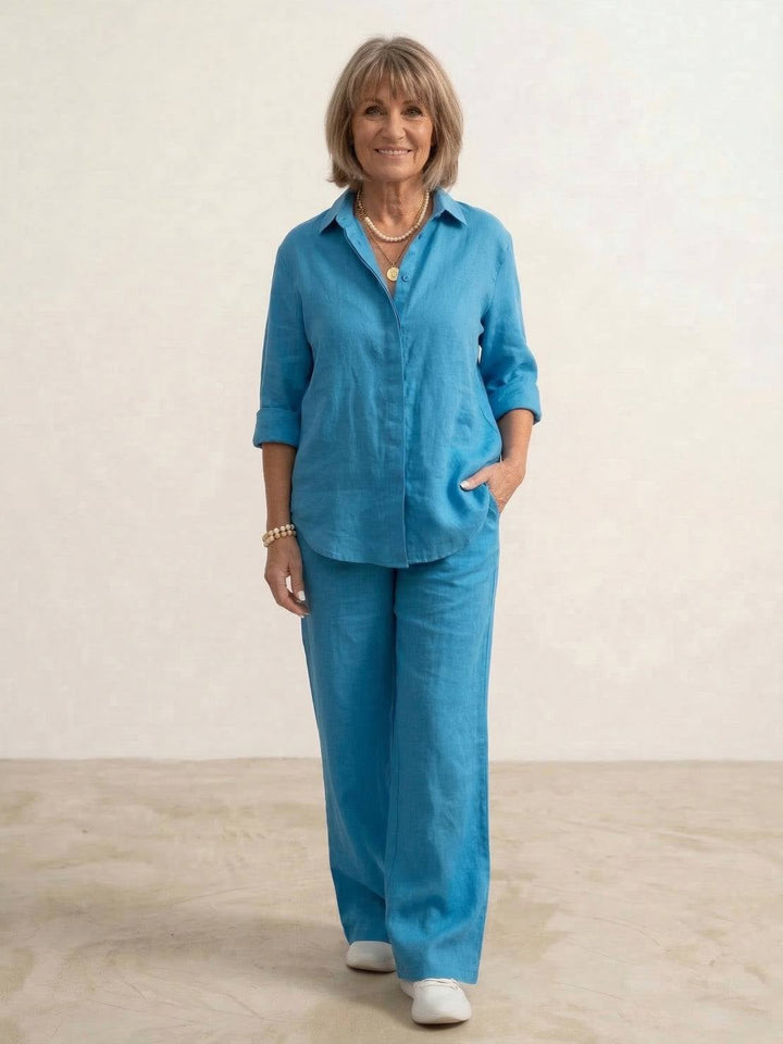 Vivian army green wide-leg pants set, side profile view