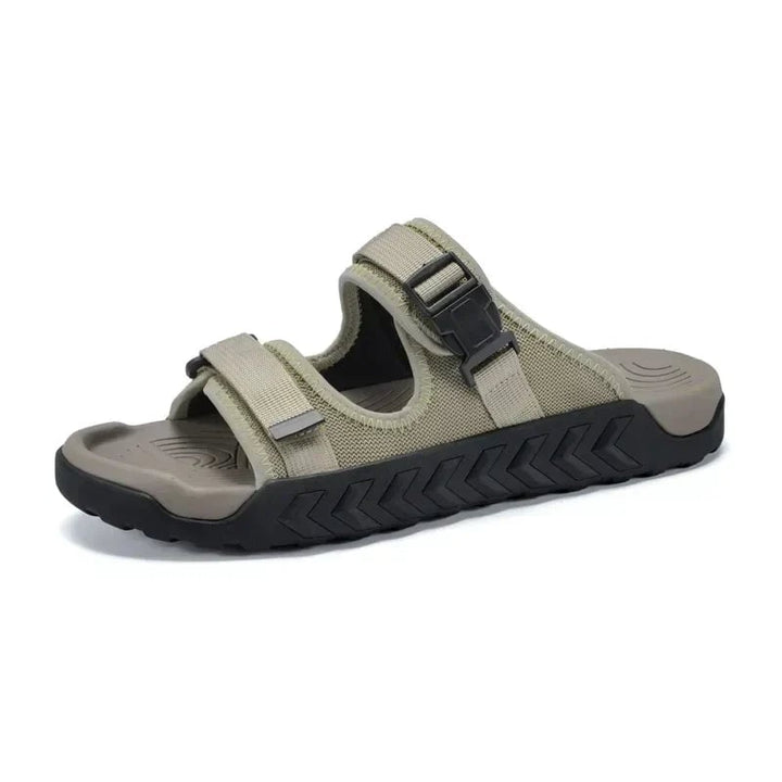 Wisteria women's sport slides in all three colors — black, khaki, and green — flat lay comparison