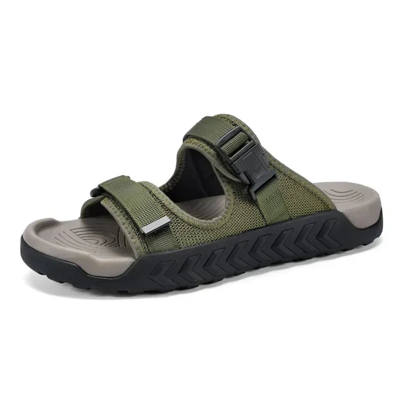 Close-up detail of Wisteria sport slide upper texture and cushioned sole construction