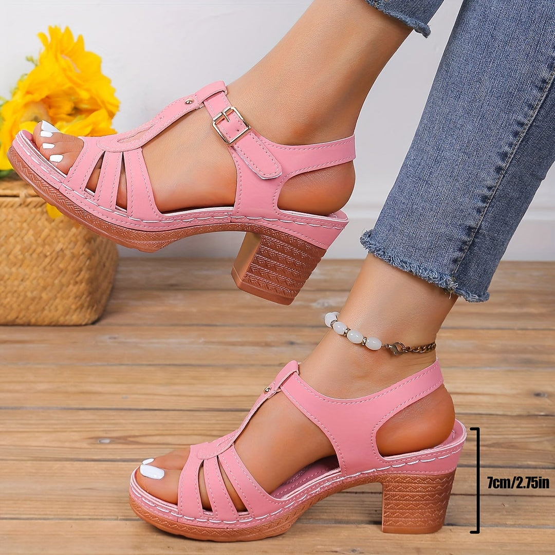 Zuri women's cushioned adjustable buckle sandals in pink, side profile view
